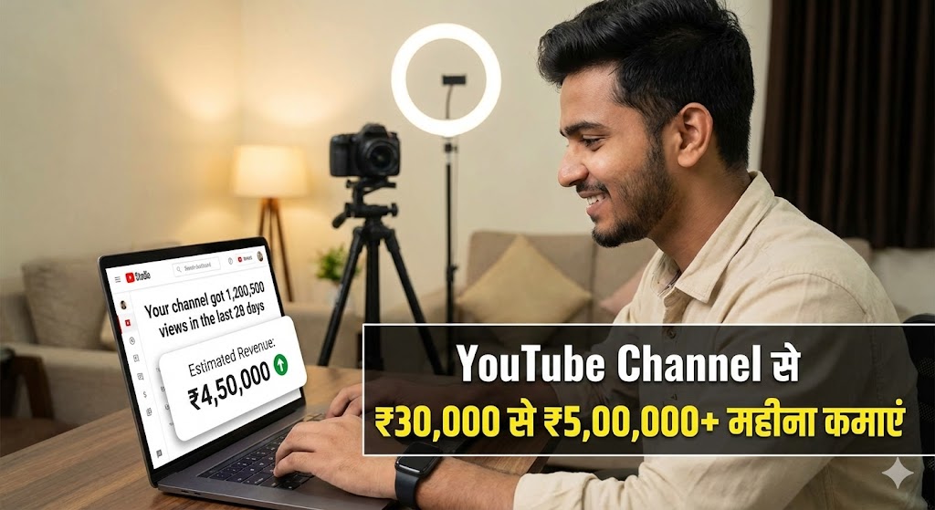 YouTube Channel से ₹30,000 से ₹5,00,000+ महीना कमाएं